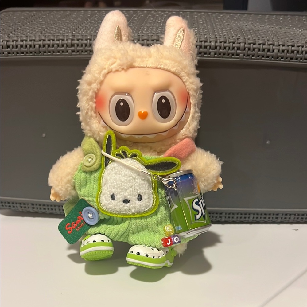 Cute Plush Bunny Doll with Green Outfit